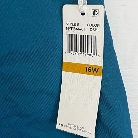 NWT Anne Cole | Plus Size Deep Sea Blue Banded Swim Skirt 16W - Picture 5 of 9